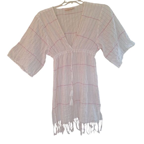 Tory Burch Caftan Striped Short Cotton Tunic Cover-Up Swim Cover Gauze sz Small - Picture 5 of 16
